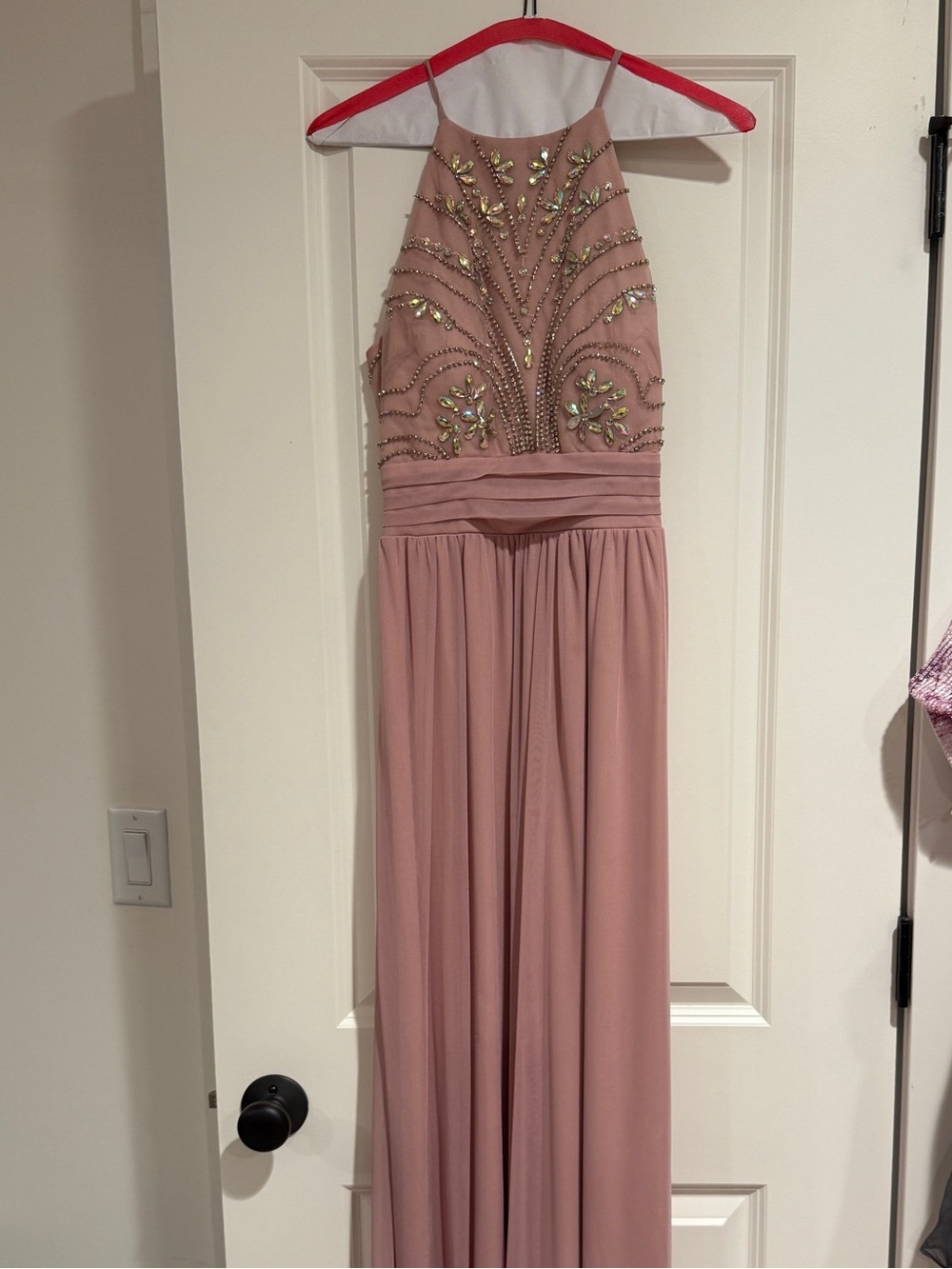 Speechless Beaded Halter Prom Gown in Dusty Rose
